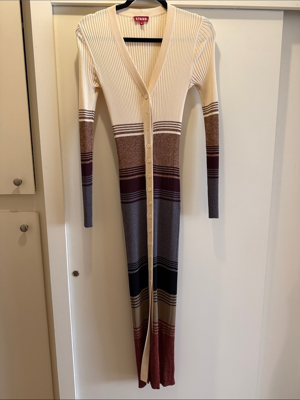 STAUD Cream Multicolor Ribbed Button-Front Maxi Dress - Picture 3 of 4